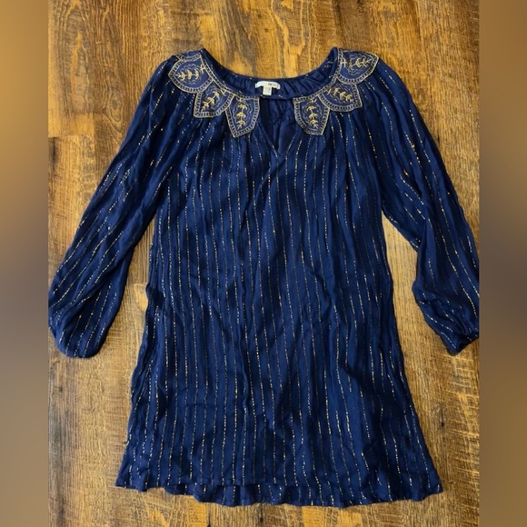 AMUSE SOCIETY Women's Dress Long Sleeve Keyhole Neck Embroidered Metallic XS - Picture 2 of 4